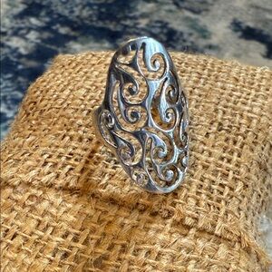 Silver Filigree Open Band Ring - Swirl Design